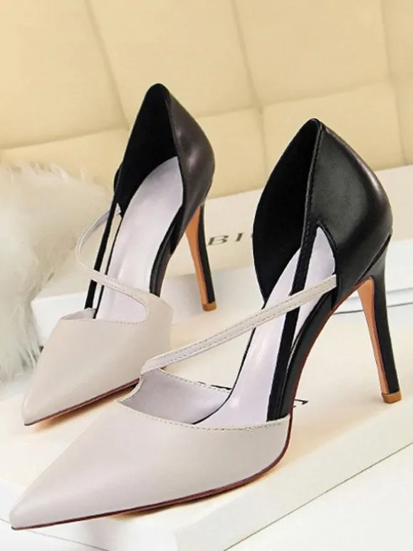 Escarpins femme nude en PU bout pointu talon haut