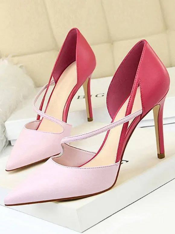 Escarpins femme nude en PU bout pointu talon haut