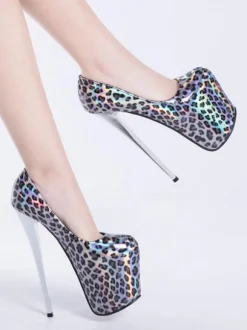 Escarpins femme plateforme talon haut argent brillante en PU