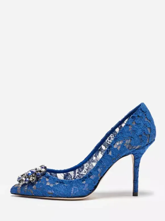 Escarpins Femmes À Talons Aiguilles En Cristal Chaussures Dentelle À Bout Pointu