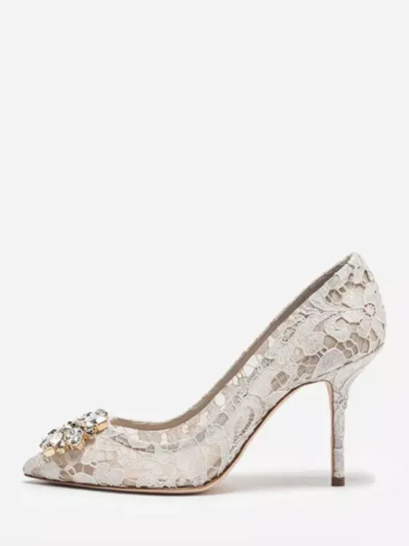 Escarpins Femmes À Talons Aiguilles En Cristal Chaussures Dentelle À Bout Pointu