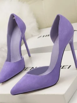 Escarpins femme talons hauts bout pointu talon aiguille bleu Royal en daim