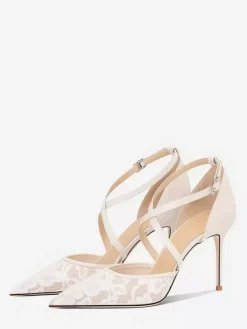 Escarpins à lacets pour femmes bout pointu brides croisées chaussures de mariage et de soirée