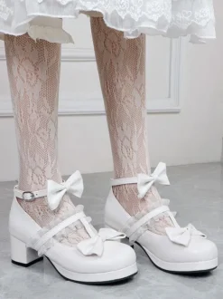 Escarpins Lolita à bout rond en cuir PU à bout rond blanc