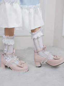 Escarpins Lolita à bout rond en cuir PU à bout rond blanc