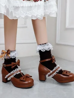 Escarpins Lolita à bout rond en cuir PU à bout rond blanc