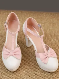 Escarpins Lolita en cuir PU noir à bout rond et n艙uds