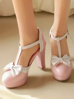 Escarpins Lolita en cuir PU noir à bout rond et n艙uds