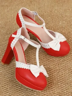 Escarpins Lolita en cuir PU noir à bout rond et n艙uds