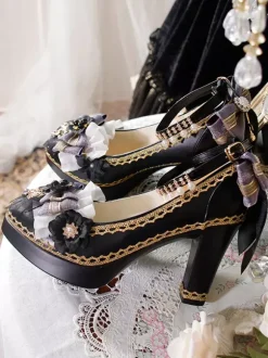 Escarpins Lolita gothiques à n艙uds bleu foncé bout pointu en cuir PU.