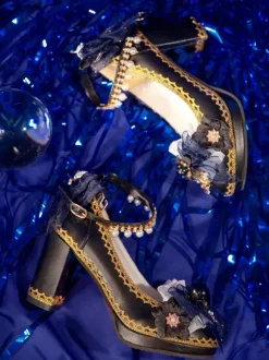 Escarpins Lolita gothiques à n艙uds bleu foncé bout pointu en cuir PU.