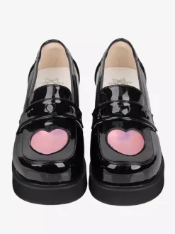 Escarpins Lolita noirs à plateforme bout rond et décolleté c艙ur en cuir PU ravissantes chaussures Lolita