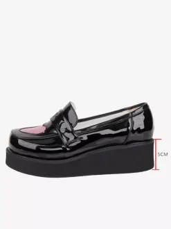 Escarpins Lolita noirs à plateforme bout rond et décolleté c艙ur en cuir PU ravissantes chaussures Lolita