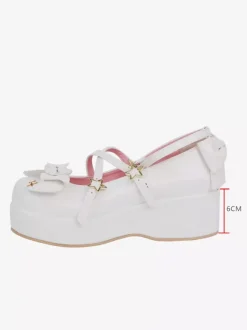 Escarpins Lolita Sweet Lolita à talons compensés en cuir PU avec n艙uds blancs