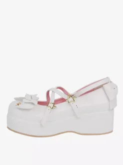 Escarpins Lolita Sweet Lolita à talons compensés en cuir PU avec n艙uds blancs