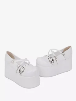 Escarpins Lolita Sweet à plateforme 艙illets blancs cuir PU boucle latérale