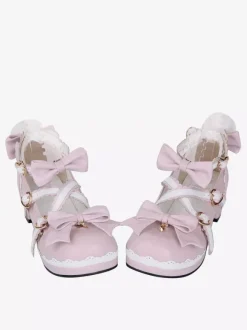 Escarpins Lolita à talons compensés et n艙uds roses