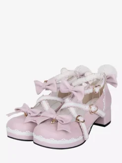 Escarpins Lolita à talons compensés et n艙uds roses
