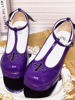 Escarpins Lolita violets à plateforme Sweet Cross en cuir PU