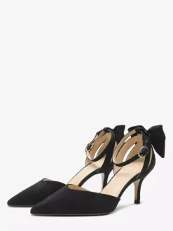 Escarpins noirs de soirée en daim à bout ouvert et n艙ud talons hauts
