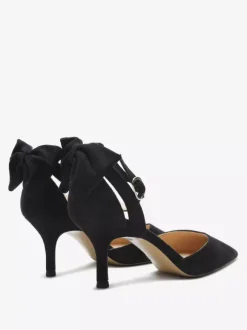 Escarpins noirs de soirée en daim à bout ouvert et n艙ud talons hauts