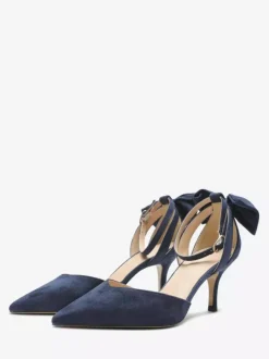 Escarpins noirs de soirée en daim à bout ouvert et n艙ud talons hauts