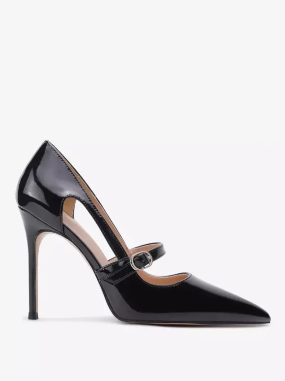 Escarpins noirs grande taille à bout pointu et boucle chaussures habillées à enfiler