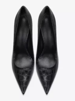 Escarpins noirs à talons hauts pour femmes bout pointu motif pierre chaussures habillées à enfiler