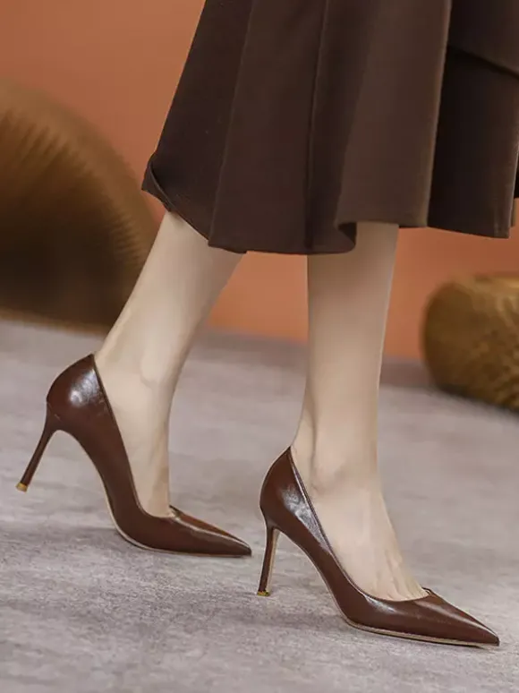 Escarpins noirs à talons hauts pour femmes bout pointu chaussures habillées à enfiler