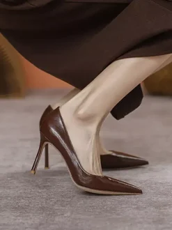 Escarpins noirs à talons hauts pour femmes bout pointu chaussures habillées à enfiler
