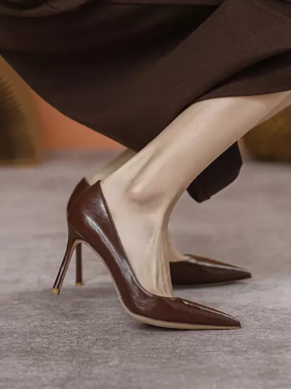 Escarpins noirs à talons hauts pour femmes bout pointu chaussures habillées à enfiler
