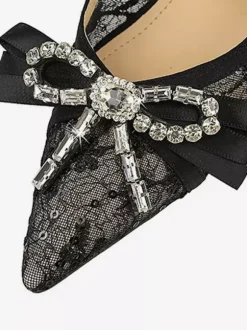Escarpins noirs à talons hauts bout pointu lacets strass et n艙ud à enfiler