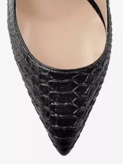 Escarpins noirs à talons hauts et épais motif serpent bout pointu bride arrière