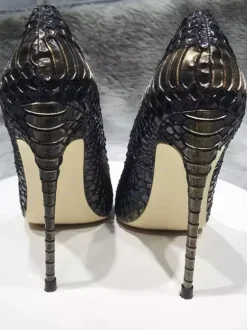 Escarpins noirs à talons hauts bout pointu motif serpent chaussures habillées à enfiler
