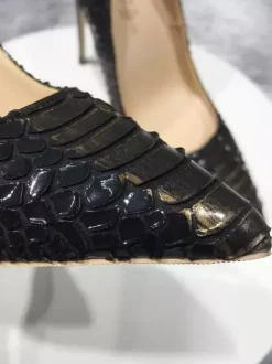 Escarpins noirs à talons hauts bout pointu motif serpent chaussures habillées à enfiler