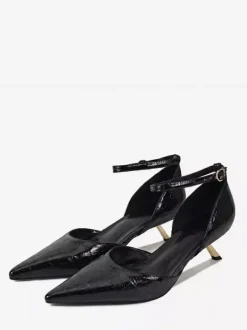 Escarpins à petits talons pour femmes bout pointu motif pierre bride cheville