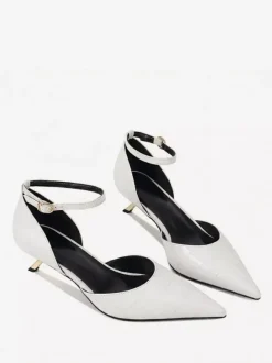 Escarpins à petits talons pour femmes bout pointu motif pierre bride cheville
