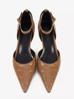 Escarpins à petits talons pour femmes bout pointu motif pierre bride cheville