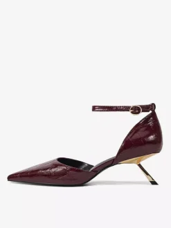 Escarpins à petits talons pour femmes bout pointu motif pierre bride cheville