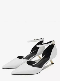 Escarpins à petits talons pour femmes bout pointu motif pierre bride cheville