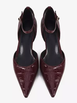 Escarpins à petits talons pour femmes bout pointu motif pierre bride cheville