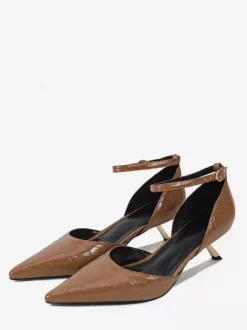 Escarpins à petits talons pour femmes bout pointu motif pierre bride cheville