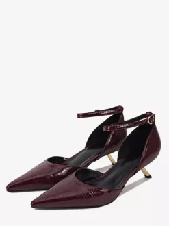 Escarpins à petits talons pour femmes bout pointu motif pierre bride cheville