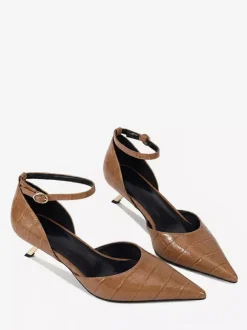 Escarpins à petits talons pour femmes bout pointu motif pierre bride cheville