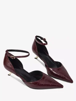 Escarpins à petits talons pour femmes bout pointu motif pierre bride cheville
