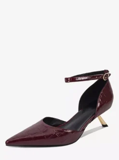 Escarpins à petits talons pour femmes bout pointu motif pierre bride cheville