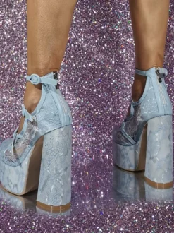 Escarpins à plateforme en dentelle pour femmes  bout rond  détail de boucle  talons hauts à lanières