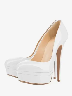 Escarpins à plateforme gris à talons hauts et bout rond chaussures habillées à enfiler
