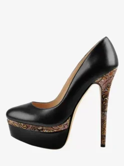 Escarpins à plateforme gris à talons hauts et bout rond chaussures habillées à enfiler