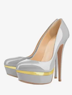 Escarpins à plateforme gris à talons hauts et bout rond chaussures habillées à enfiler